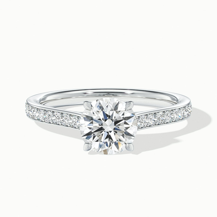 Mira 5 Carat Round Solitaire Pave Moissanite Engagement Ring in 10k White Gold
