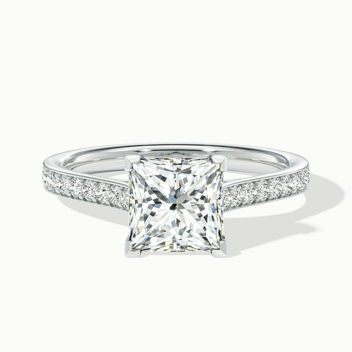 Pearl 2 Carat Princess Cut Solitaire Pave Lab Grown Diamond Ring in 14k White Gold
