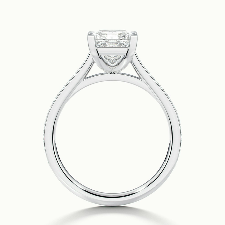 Pearl 5 Carat Princess Cut Solitaire Pave Lab Grown Diamond Ring in 10k White Gold