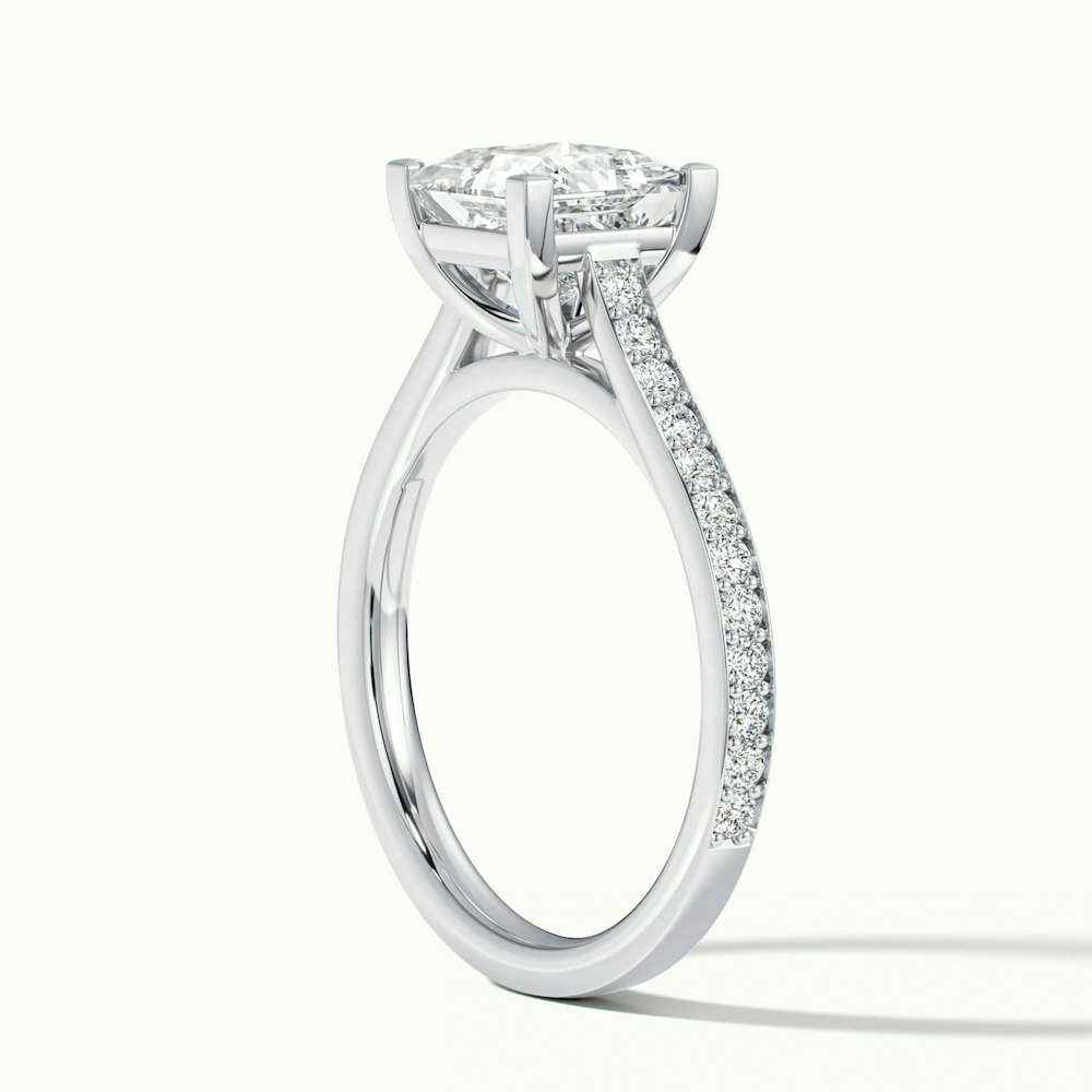 Ava 2 Carat Princess Cut Solitaire Pave Moissanite Engagement Ring in 14k White Gold