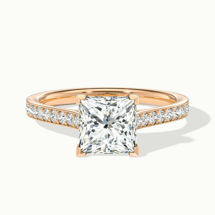 Ava 5 Carat Princess Cut Solitaire Pave Moissanite Engagement Ring in 18k Rose Gold