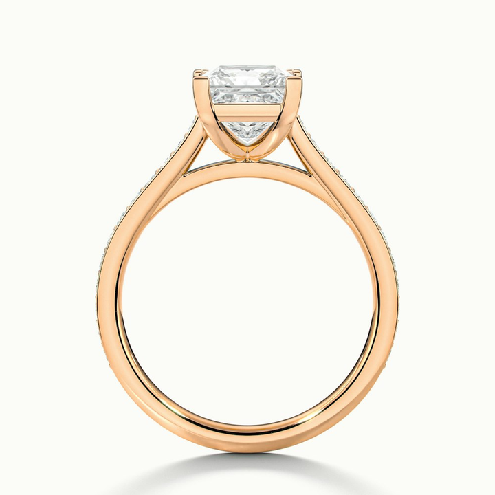 Pearl 3 Carat Princess Cut Solitaire Pave Lab Grown Diamond Ring in 10k Rose Gold
