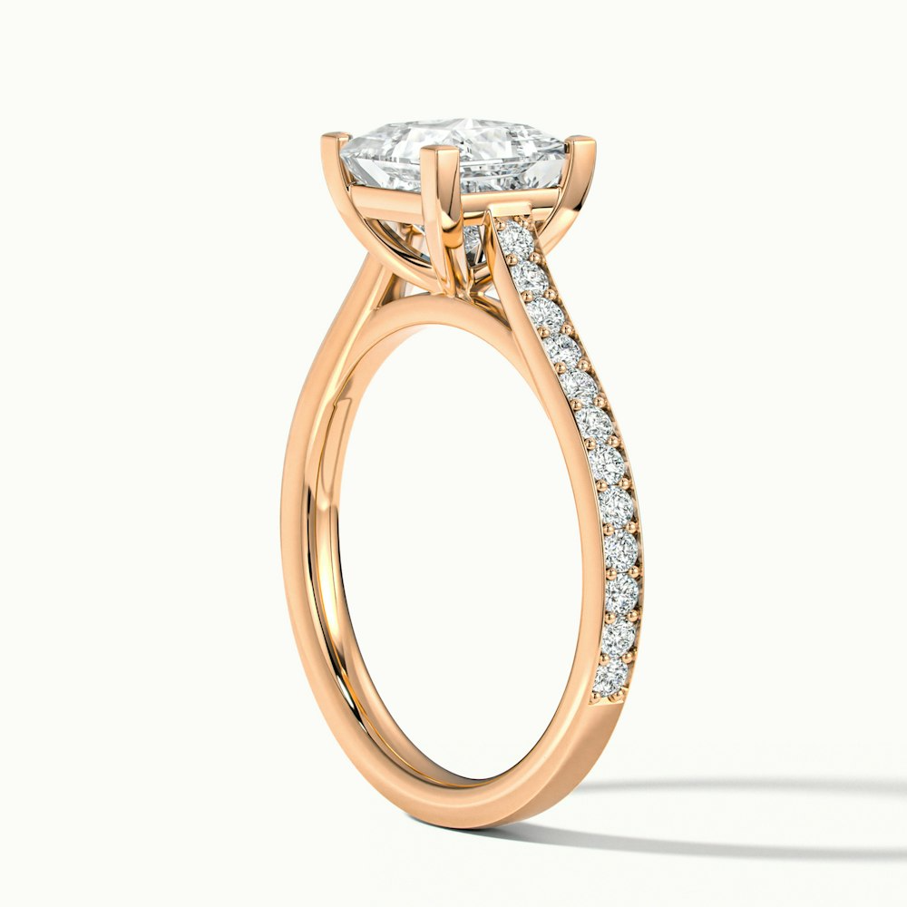 Ava 2 Carat Princess Cut Solitaire Pave Moissanite Engagement Ring in 10k Rose Gold