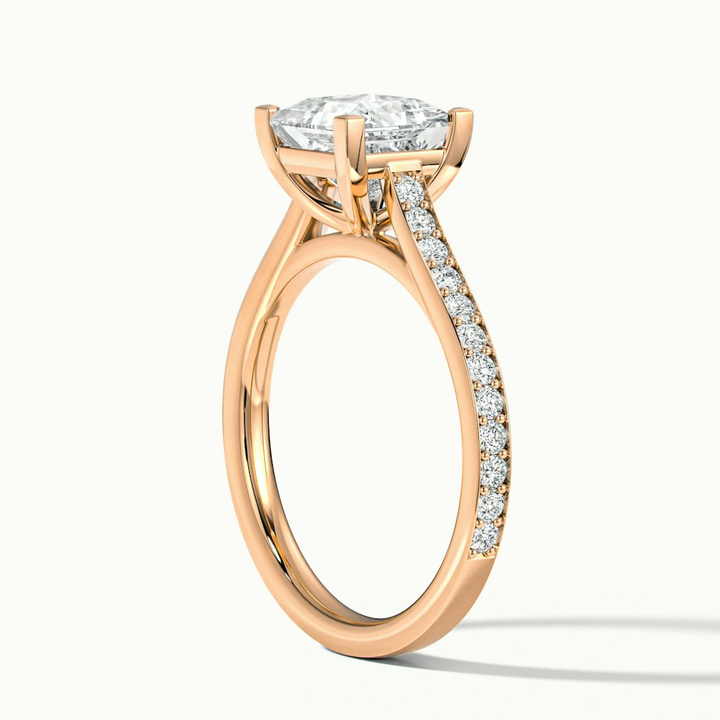 Pearl 3 Carat Princess Cut Solitaire Pave Lab Grown Diamond Ring in 10k Rose Gold