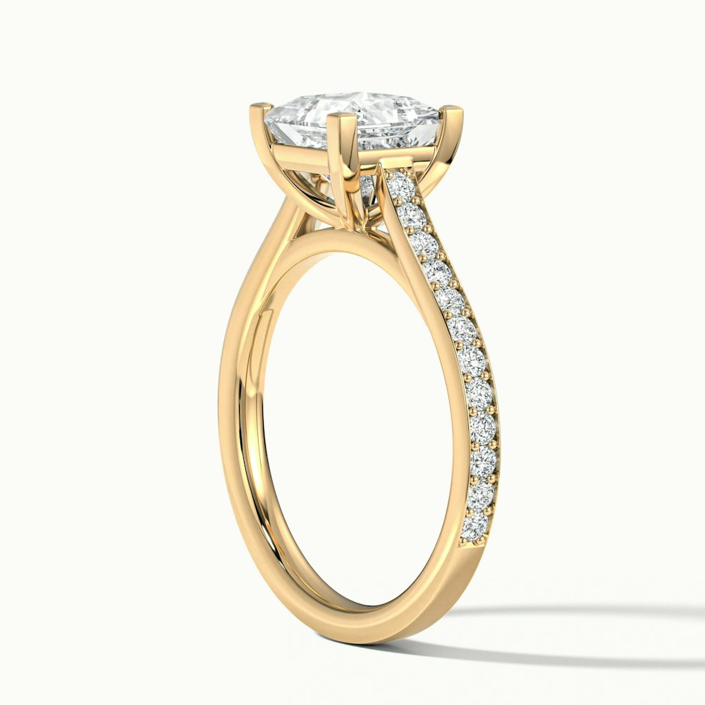 Ava 3 Carat Princess Cut Solitaire Pave Moissanite Engagement Ring in 10k Yellow Gold