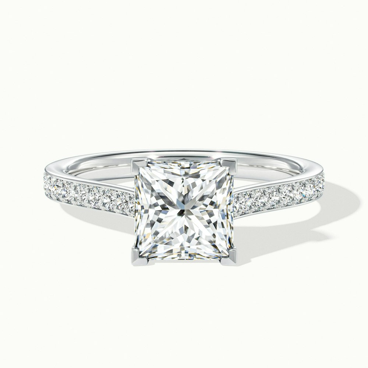 Tia 1 Carat Princess Cut Solitaire Pave Moissanite Engagement Ring in 14k White Gold