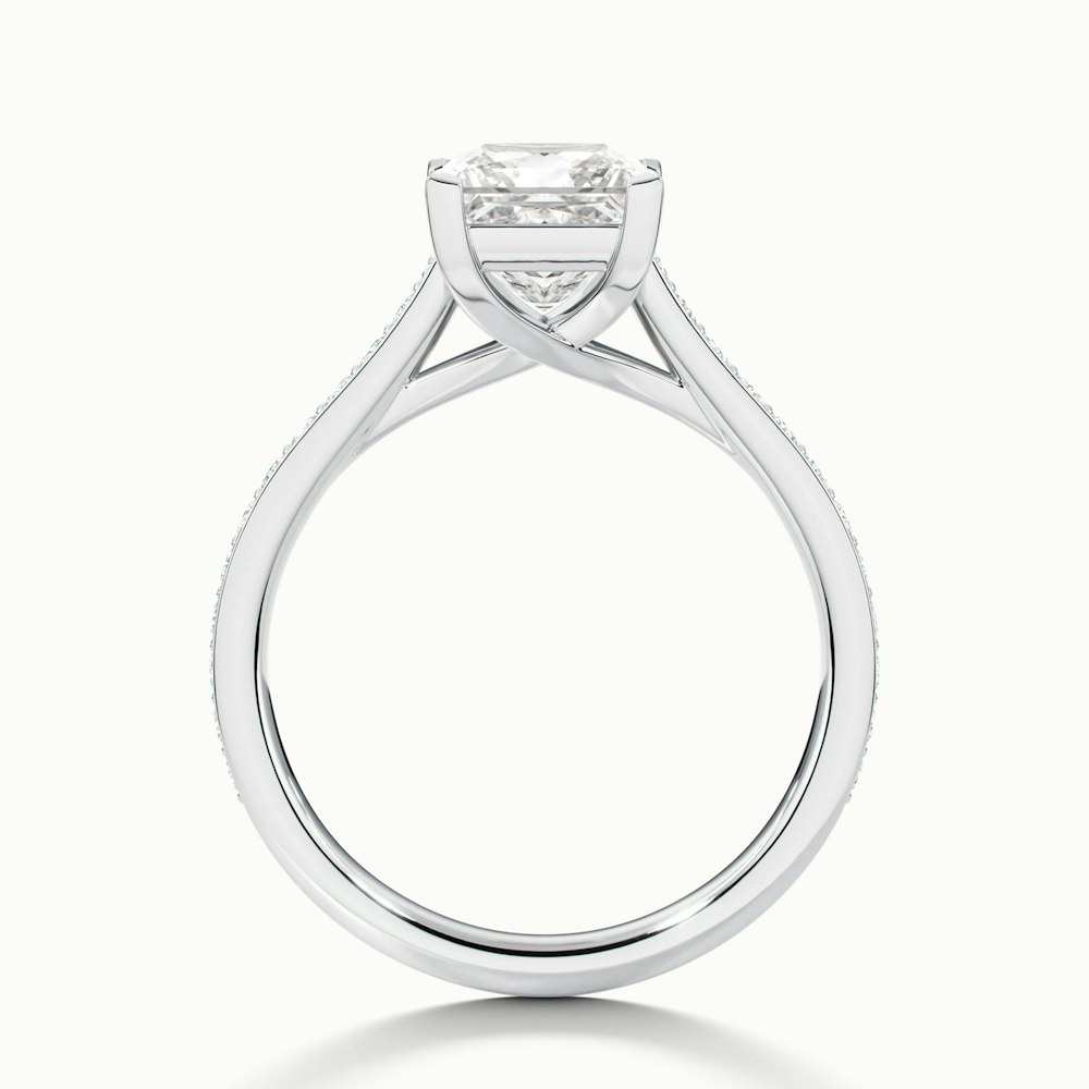 Tia 1.5 Carat Princess Cut Solitaire Pave Moissanite Engagement Ring in 18k White Gold