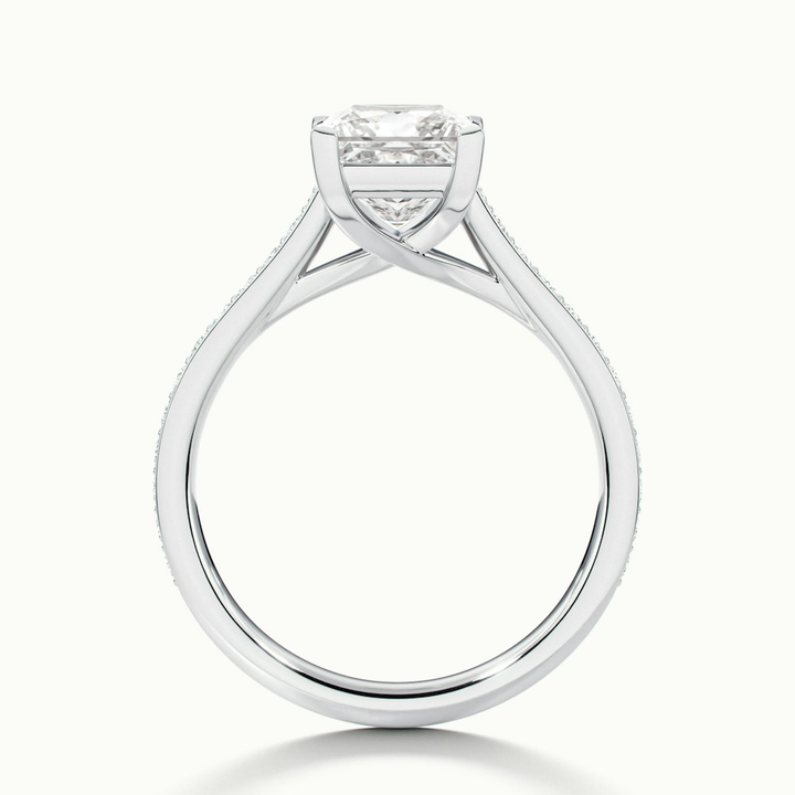 Tia 4 Carat Princess Cut Solitaire Pave Moissanite Engagement Ring in 14k White Gold