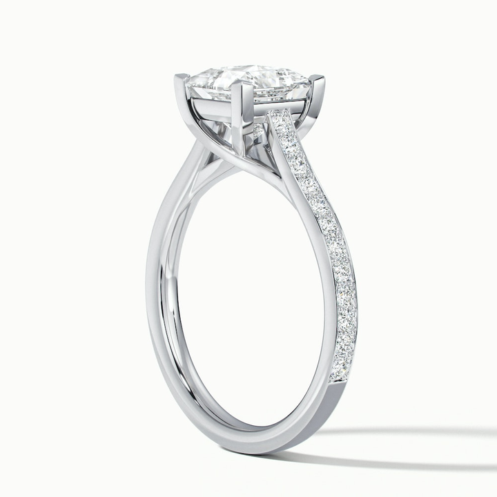Tia 4 Carat Princess Cut Solitaire Pave Moissanite Engagement Ring in 14k White Gold