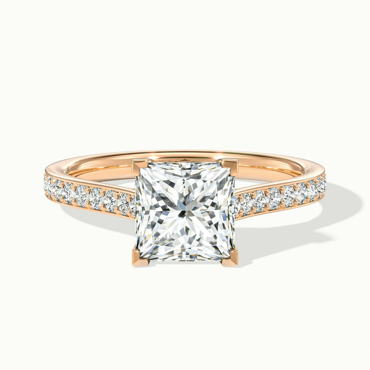 Asta 1 Carat Princess Cut Solitaire Pave Lab Grown Diamond Ring in 18k Rose Gold