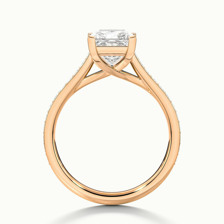Asta 2 Carat Princess Cut Solitaire Pave Lab Grown Diamond Ring in 14k Rose Gold