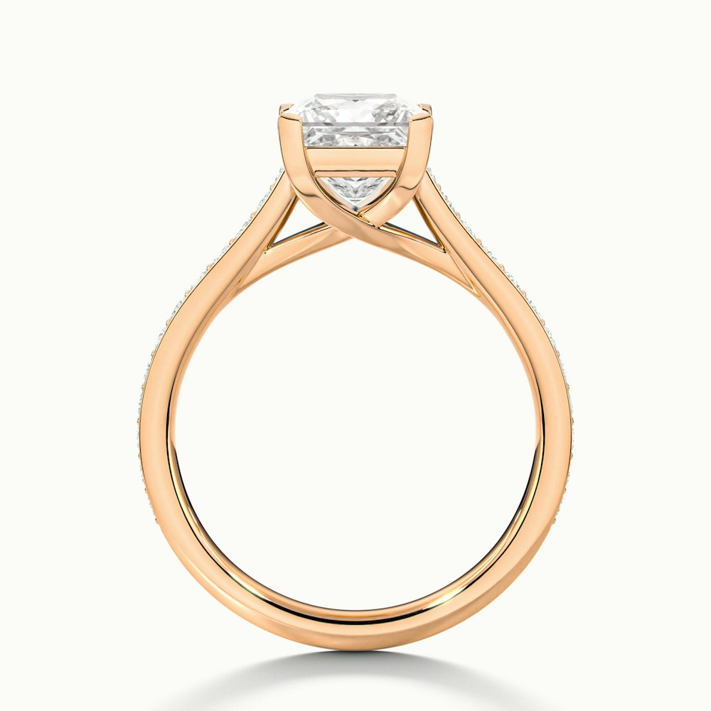 Tia 3 Carat Princess Cut Solitaire Pave Moissanite Engagement Ring in 10k Rose Gold