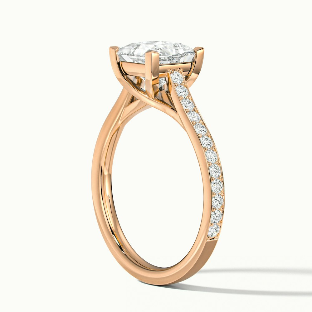 Asta 3 Carat Princess Cut Solitaire Pave Lab Grown Diamond Ring in 10k Rose Gold