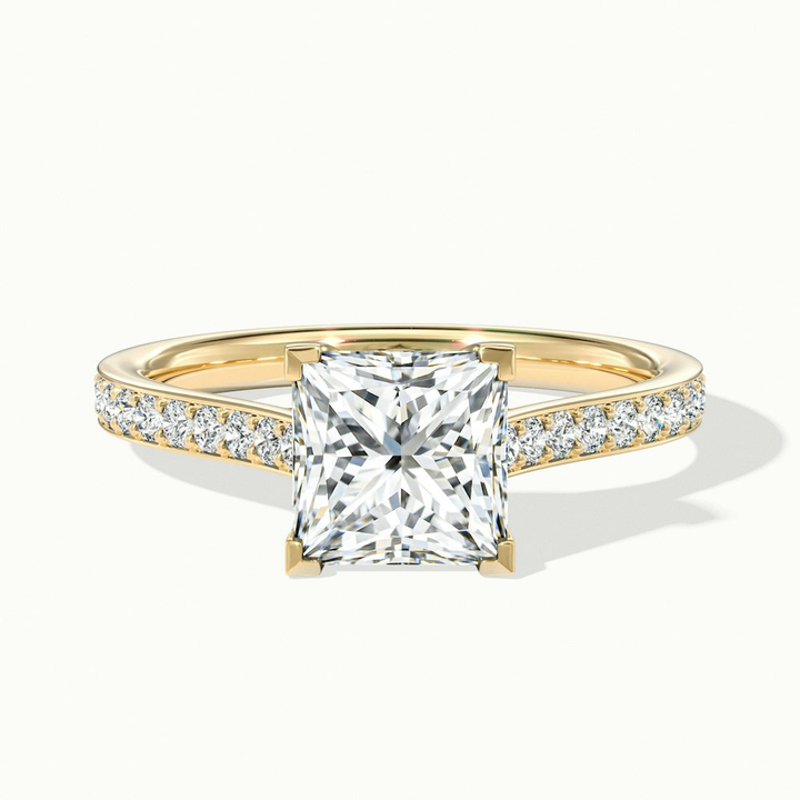 Tia 1 Carat Princess Cut Solitaire Pave Moissanite Engagement Ring in 10k Yellow Gold
