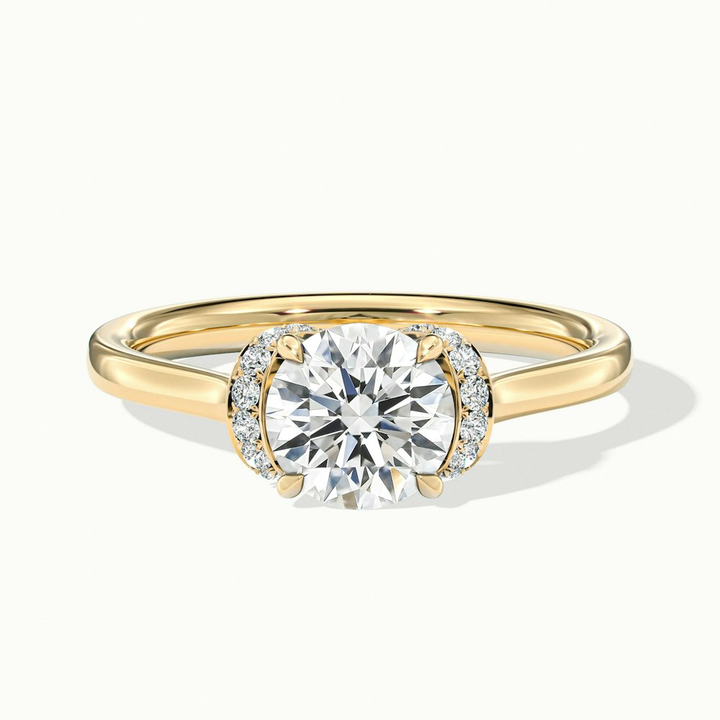 Frey 1 Carat Round Solitaire Garland Pave Moissanite Diamond Ring in 10k Yellow Gold