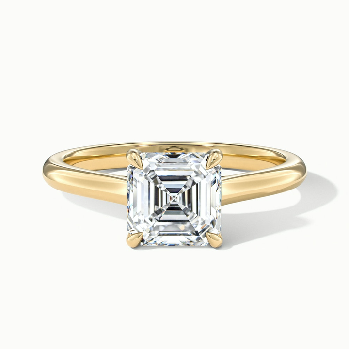 April 1 Carat Asscher Cut Solitaire Lab Grown Diamond Ring in 10k Yellow Gold