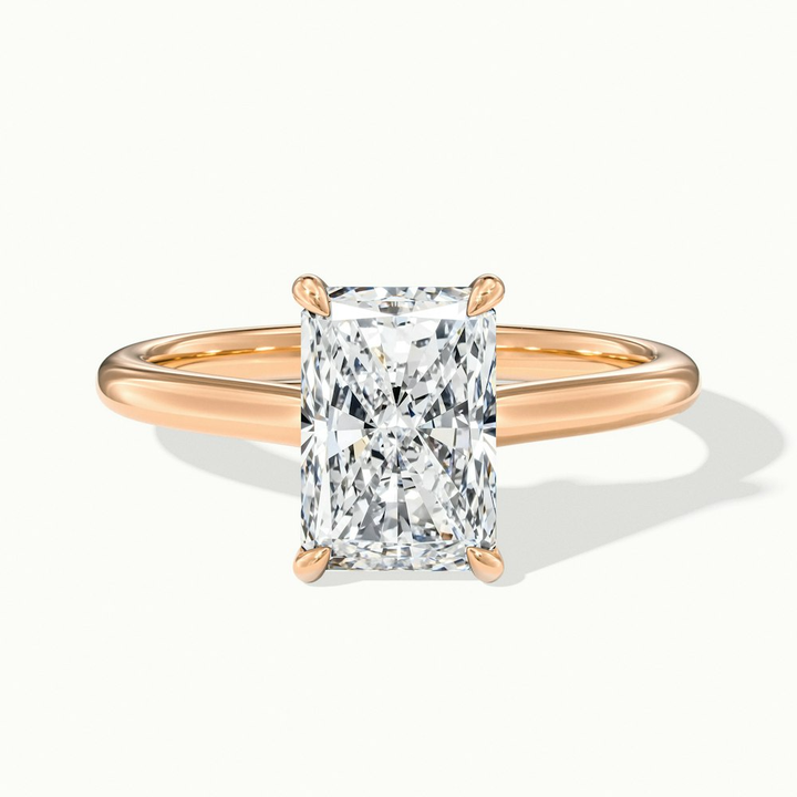 Alia 5 Carat Radiant Cut Solitaire Moissanite Engagement Ring in 18k Rose Gold