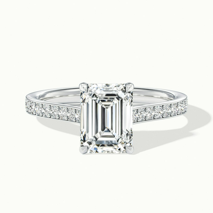 Enni 3 Carat Emerald Cut Solitaire Pave Moissanite Diamond Ring in 10k White Gold