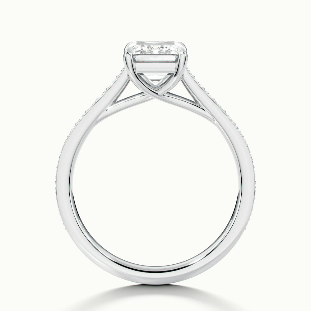 Enni 5 Carat Emerald Cut Solitaire Pave Moissanite Diamond Ring in 10k White Gold
