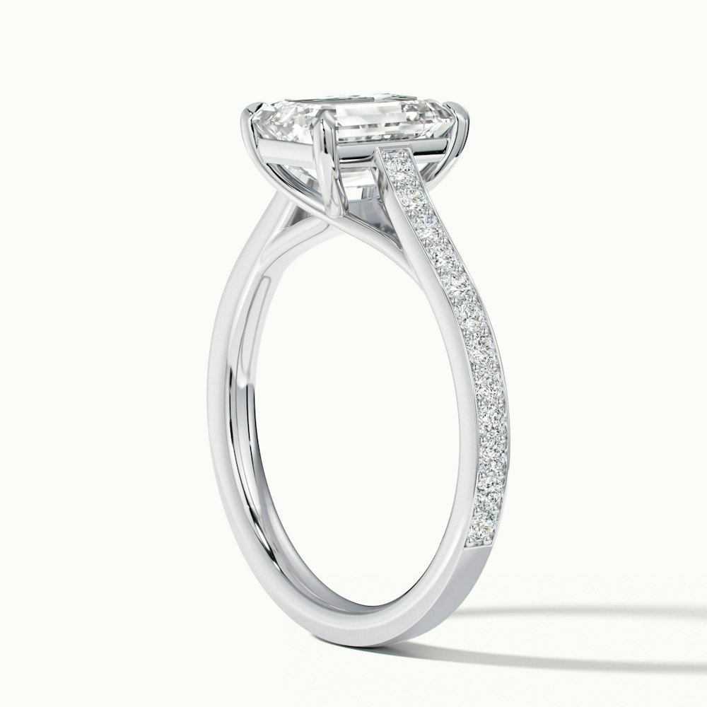 Faye 2 Carat Emerald Cut Solitaire Pave Lab Grown Engagement Ring in 10k White Gold