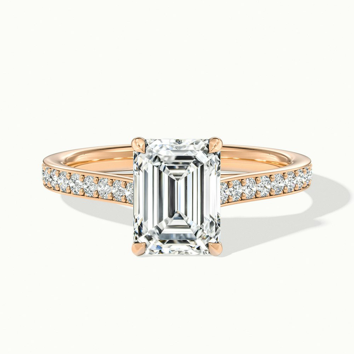 Enni 5 Carat Emerald Cut Solitaire Pave Moissanite Diamond Ring in 10k Rose Gold