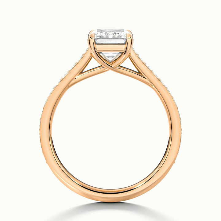 Faye 2 Carat Emerald Cut Solitaire Pave Lab Grown Engagement Ring in 10k Rose Gold