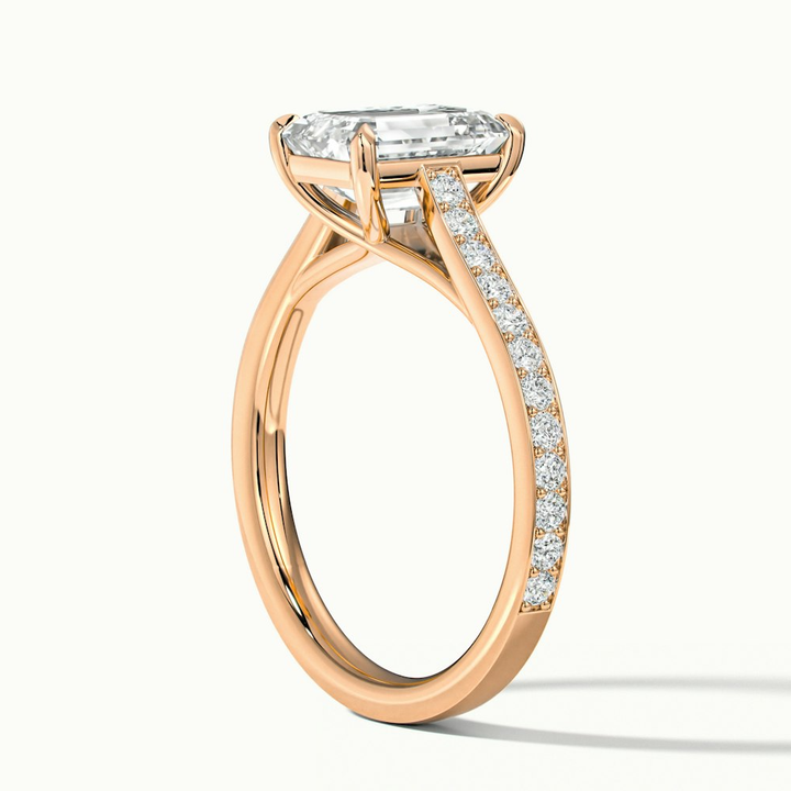 Faye 2 Carat Emerald Cut Solitaire Pave Lab Grown Engagement Ring in 10k Rose Gold