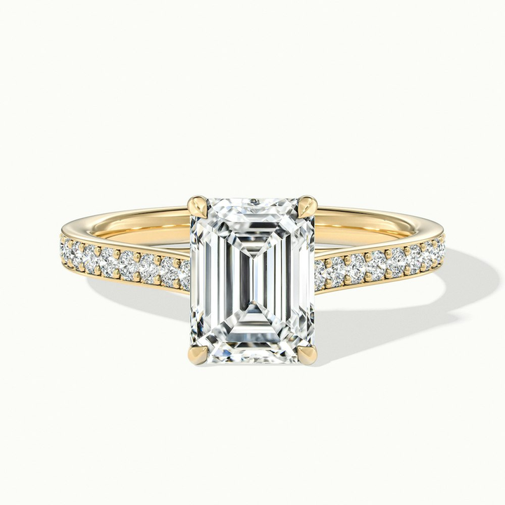 Enni 5 Carat Emerald Cut Solitaire Pave Moissanite Diamond Ring in 10k Yellow Gold