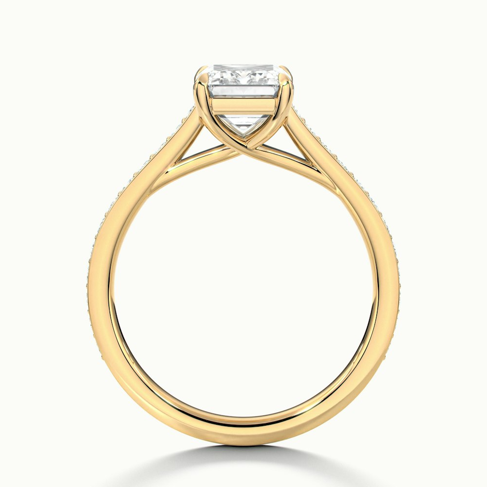 Enni 3 Carat Emerald Cut Solitaire Pave Moissanite Diamond Ring in 10k Yellow Gold