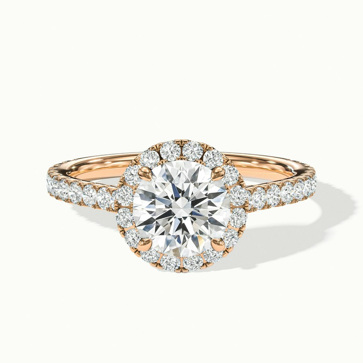 Pearl 5 Carat Round Halo Pave Moissanite Diamond Ring in 18k Rose Gold