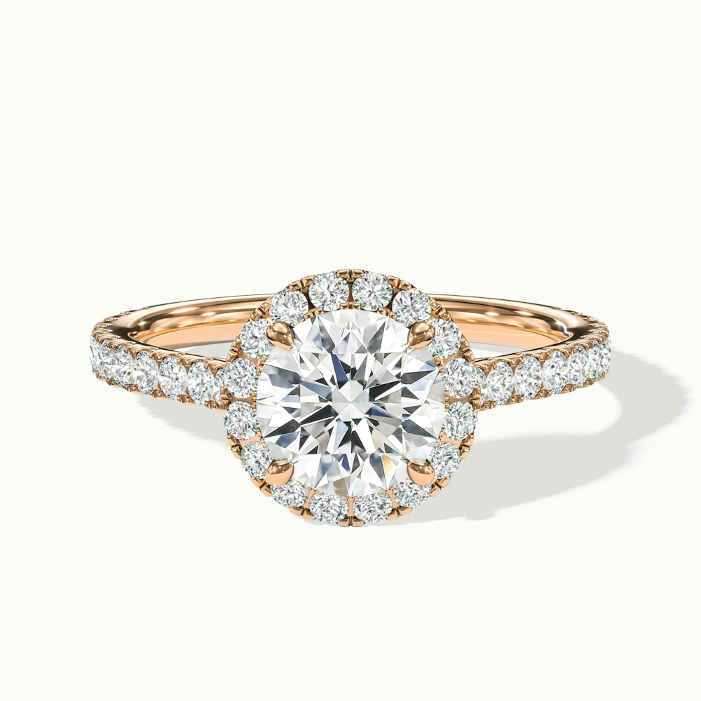 Pearl 1 Carat Round Halo Pave Moissanite Diamond Ring in 10k Rose Gold