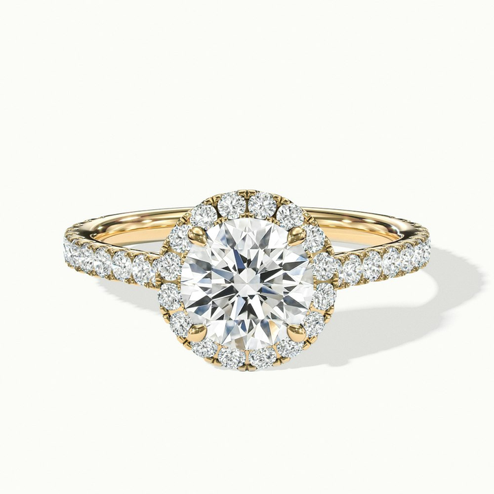 Ava 2 Carat Round Halo Pave Lab Grown Engagement Ring in 14k Yellow Gold
