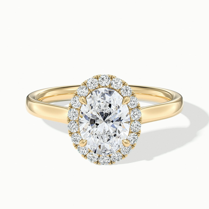 Mira 1 Carat Oval Halo Lab Grown Engagement Ring in 14k Yellow Gold