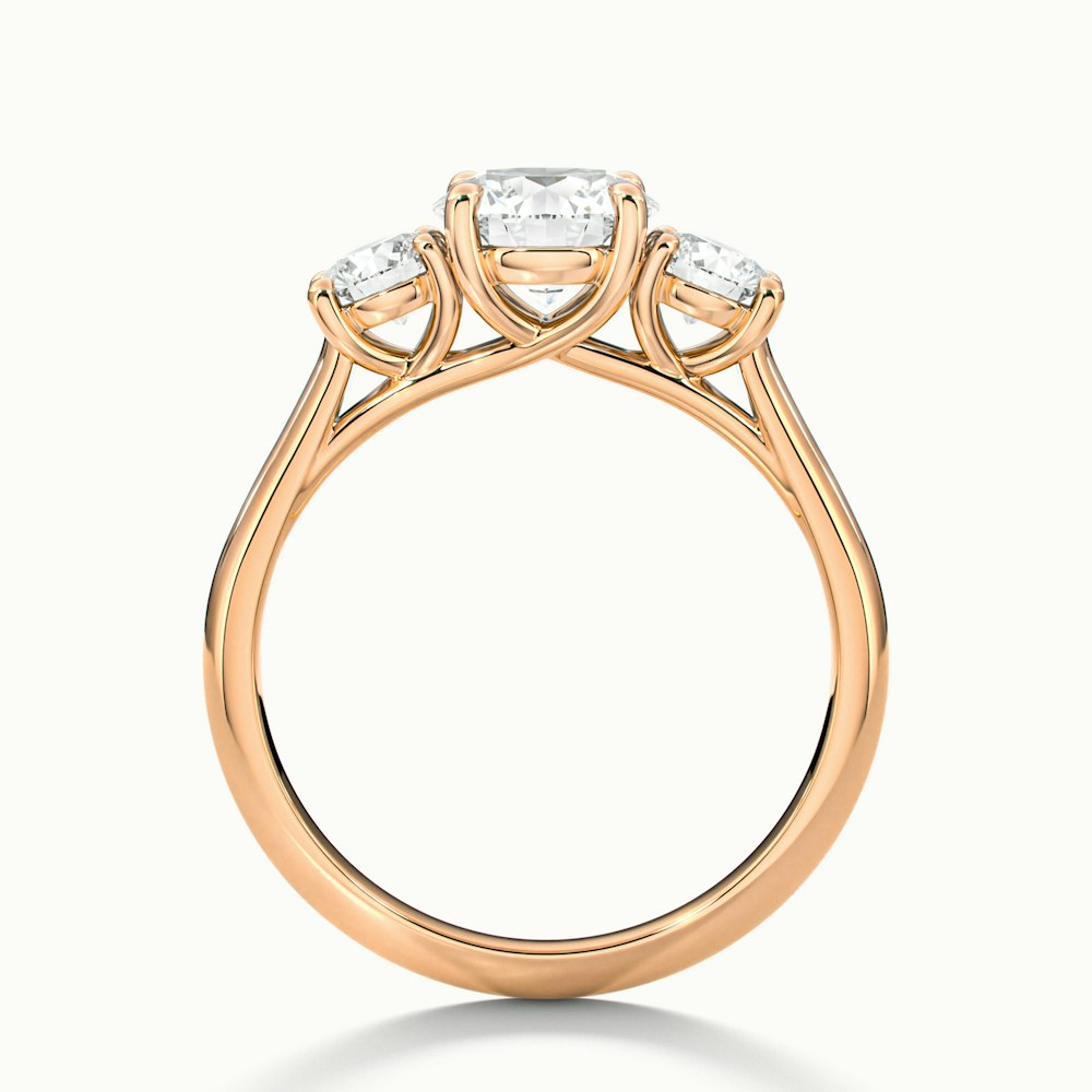 Olive 3 Carat Round 3 Stone Moissanite Diamond Ring in 10k Rose Gold