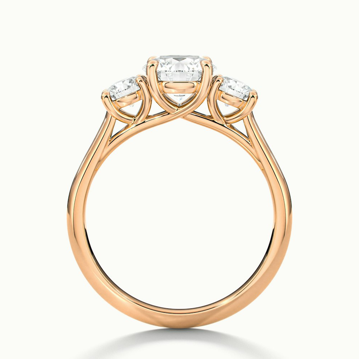 Olive 3 Carat Round 3 Stone Moissanite Diamond Ring in 10k Rose Gold