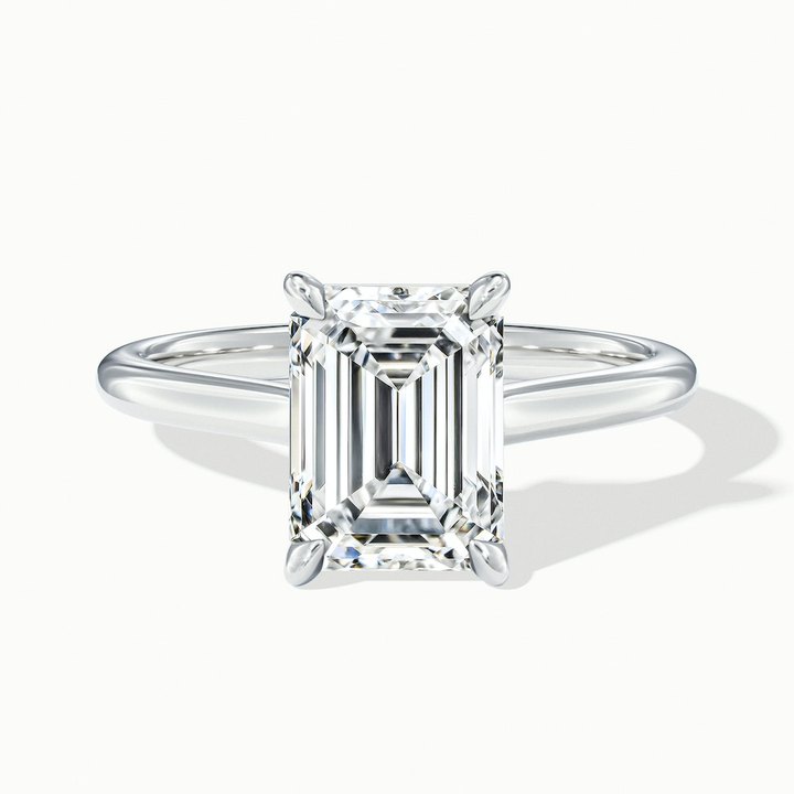 Lea 3 Carat Emerald Cut Solitaire Moissanite Diamond Ring in 10k White Gold