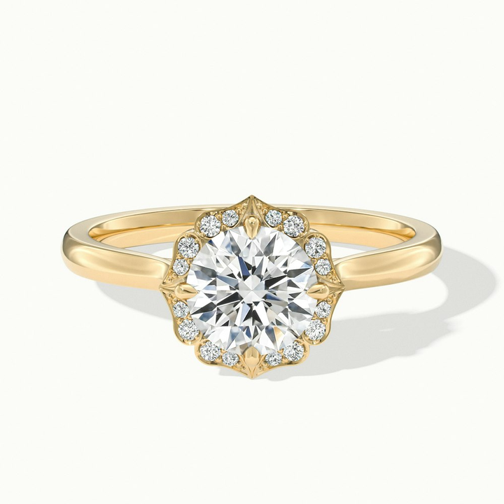 Ruby 4 Carat Round Halo Moissanite Diamond Ring in 10k Yellow Gold
