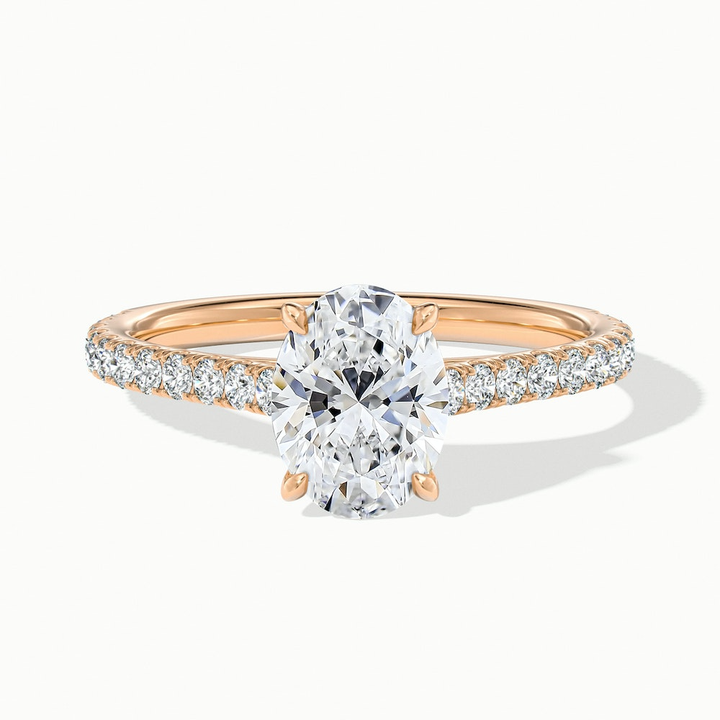 Zoe 3 Carat Oval Solitaire Scallop Lab Grown Engagement Ring in 10k Rose Gold