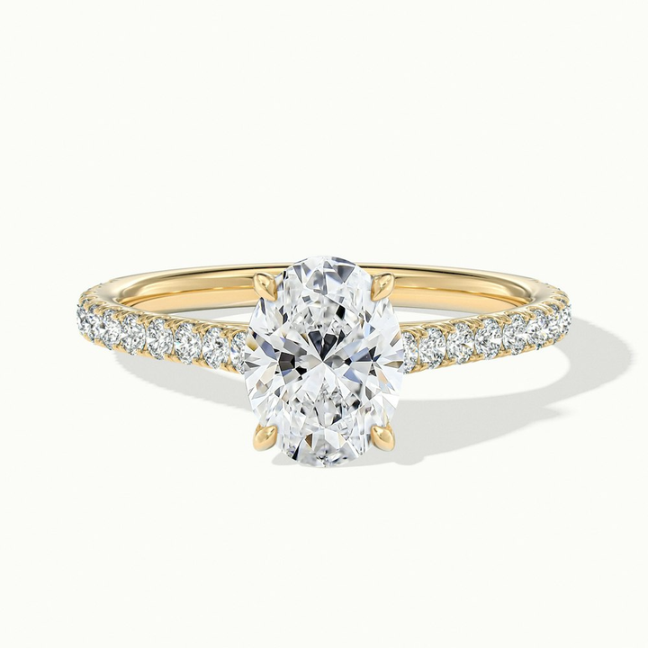 Diana 1 Carat Oval Solitaire Scallop Moissanite Diamond Ring in 14k Yellow Gold