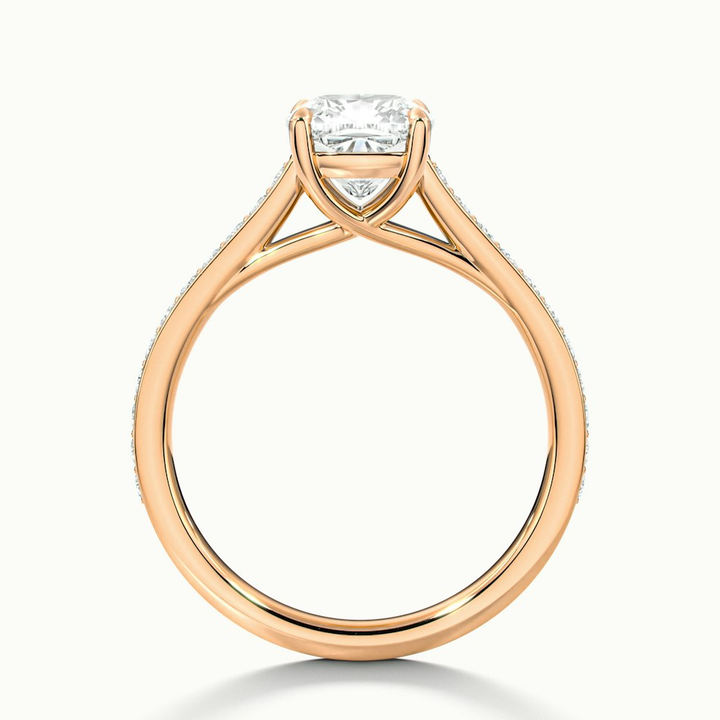 Nina 3 Carat Cushion Cut Solitaire Pave Moissanite Diamond Ring in 10k Rose Gold