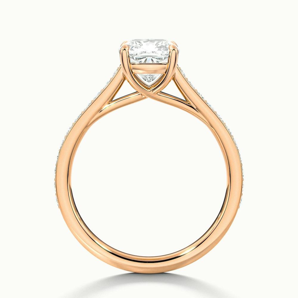 Siya 3 Carat Cushion Cut Solitaire Pave Lab Grown Engagement Ring in 10k Rose Gold