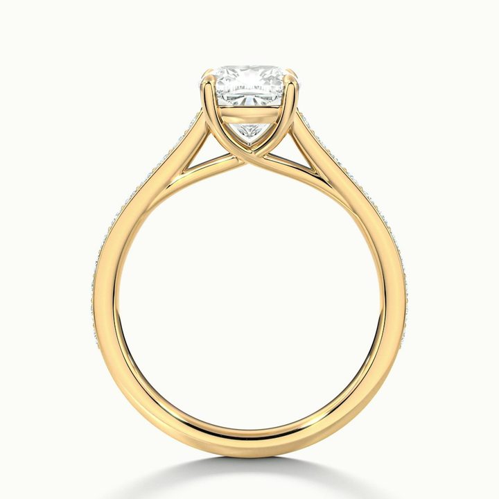 Nina 1.5 Carat Cushion Cut Solitaire Pave Moissanite Diamond Ring in 10k Yellow Gold