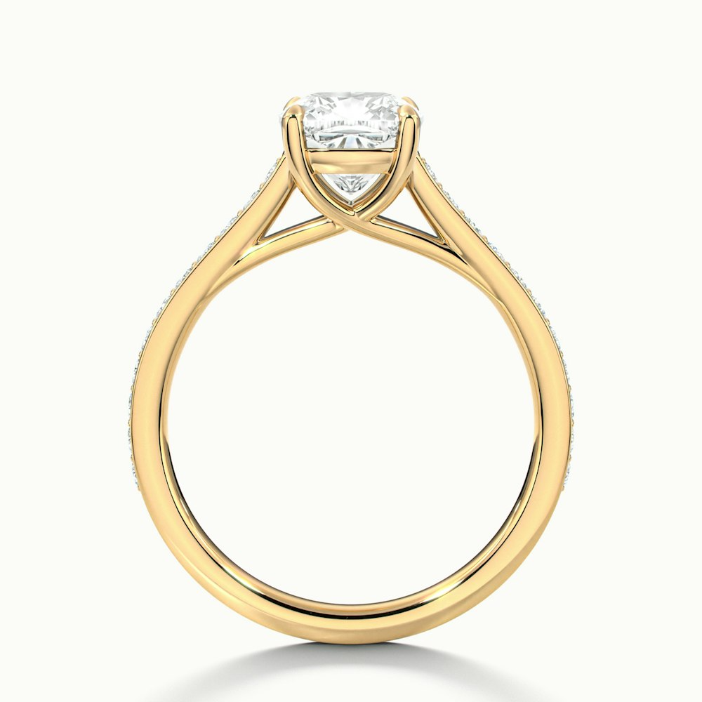 Nina 2 Carat Cushion Cut Solitaire Pave Moissanite Diamond Ring in 10k Yellow Gold