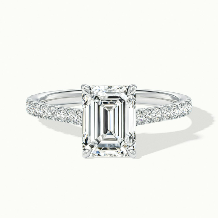 Macy 3 Carat Emerald Cut Solitaire Scallop Moissanite Diamond Ring in 10k White Gold