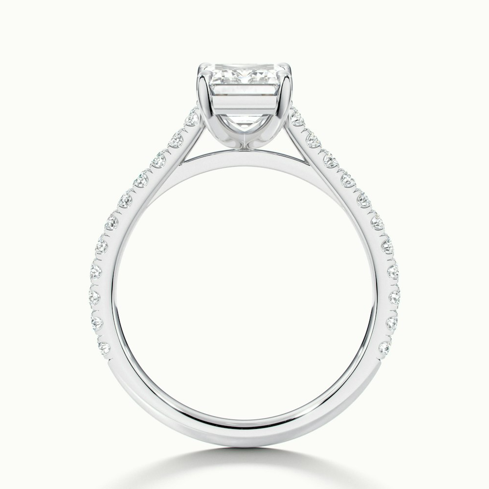Macy 5 Carat Emerald Cut Solitaire Scallop Moissanite Diamond Ring in 10k White Gold