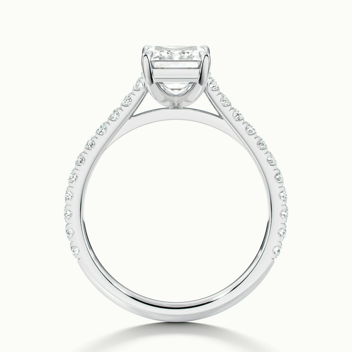 Macy 5 Carat Emerald Cut Solitaire Scallop Moissanite Diamond Ring in 10k White Gold