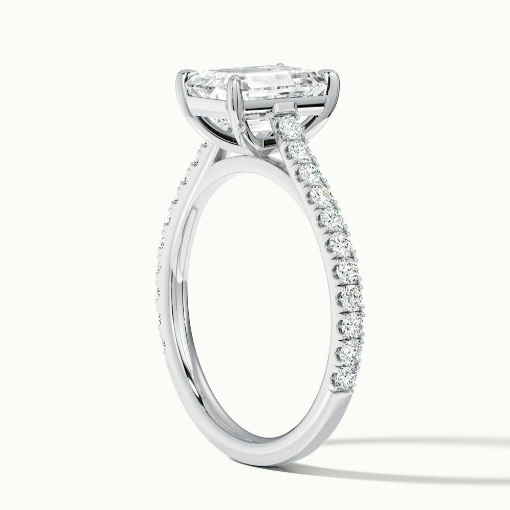 Kira 2 Carat Emerald Cut Solitaire Scallop Lab Grown Engagement Ring in 14k White Gold