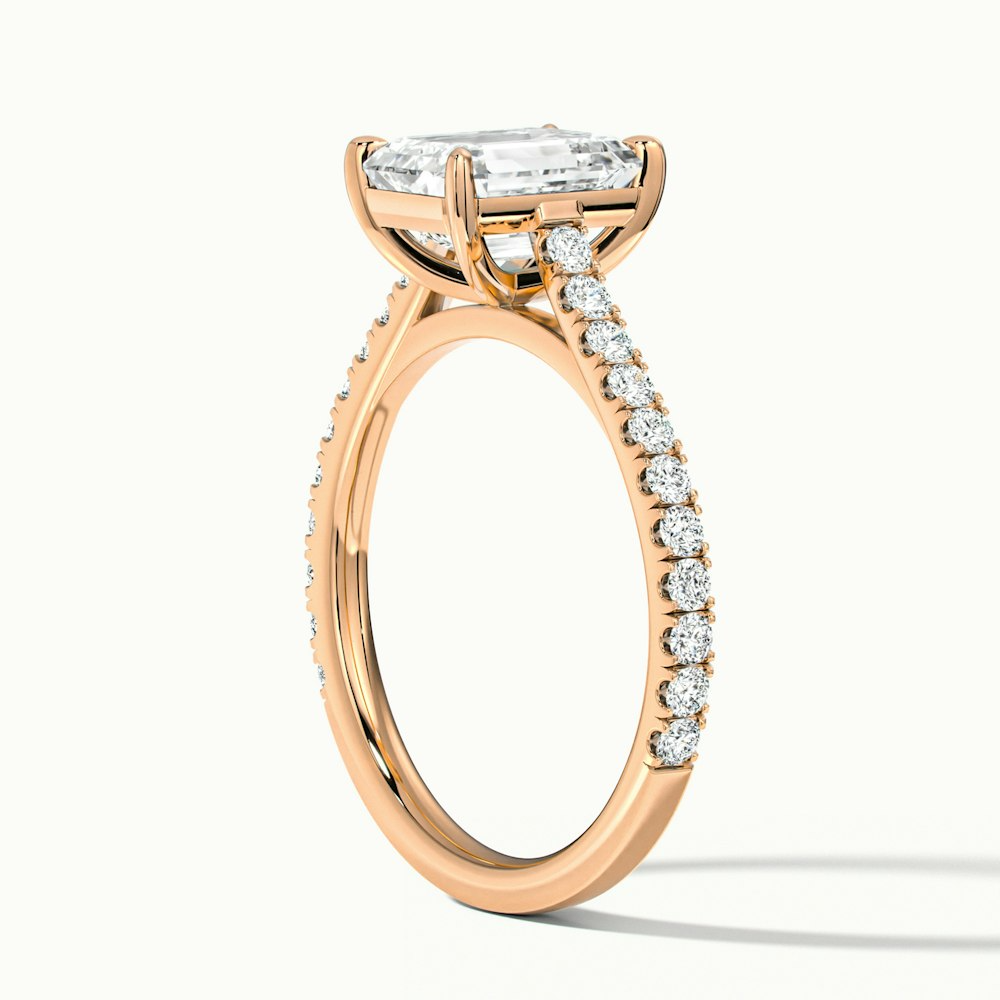 Macy 3 Carat Emerald Cut Solitaire Scallop Moissanite Diamond Ring in 10k Rose Gold