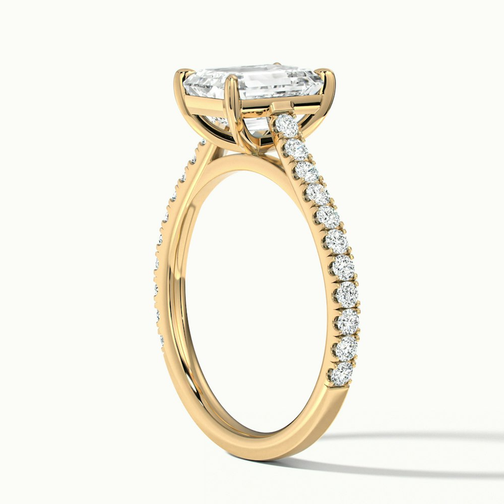 Macy 3 Carat Emerald Cut Solitaire Scallop Moissanite Diamond Ring in 10k Yellow Gold