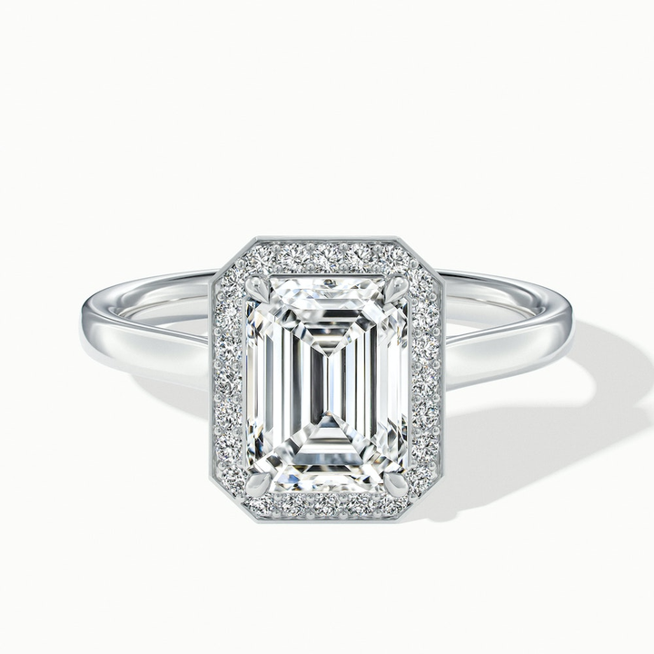 Lara 3 Carat Emerald Cut Halo Moissanite Diamond Ring in 10k White Gold